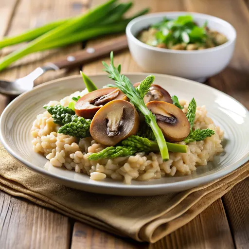 Risotto de Espelta con Setas y Espárragos
